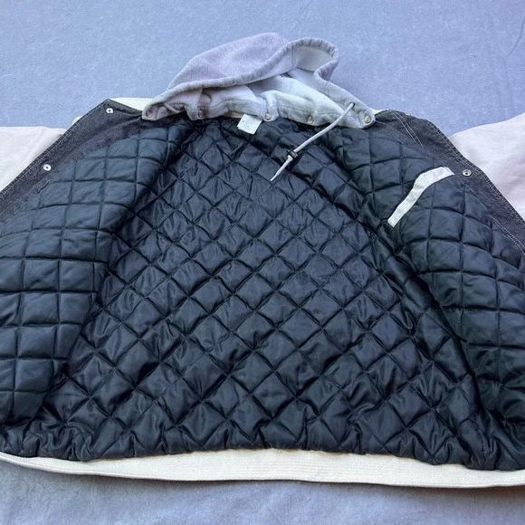 VTG Mickey Mouse True Varsity Jacket XL‎ Black/Tan Disney Bomber 90s Hooded READ - Picture 6 of 16